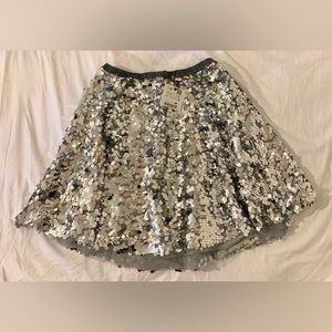 ZARA Silver Sequin pull up skirt NWT